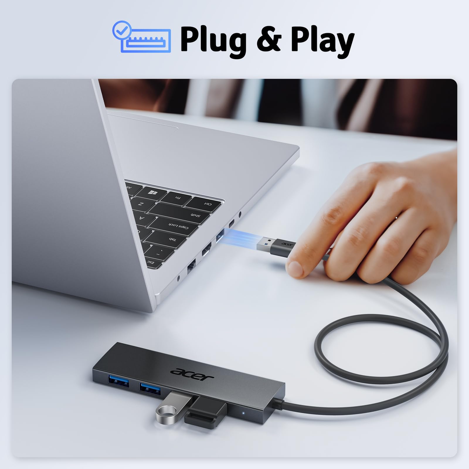 Acer USB Hub 3.0, 4-Port Ultra Slim USB-A Adapter, Type-C Compatible with Windows, Linux, Acer, Surface, Chromebook